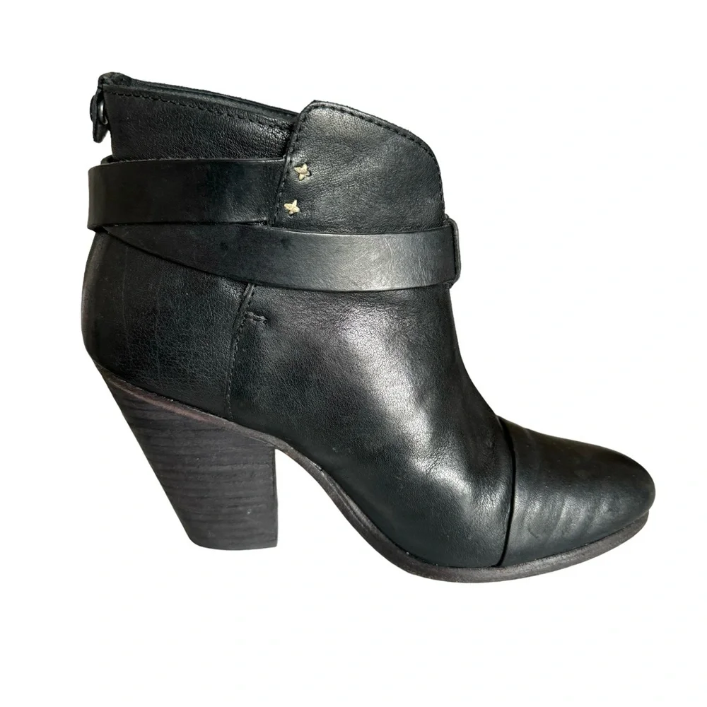 Rag & Bone Harrow Black Leather Heeled Ankle Boots Booties